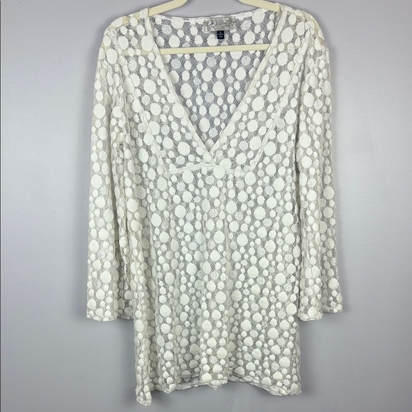 J. Valdi White Polka Dot Lace Long Sleeve Top Size XL - Picture 2 of 11
